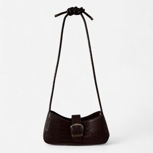 Vintage Brown Croc-Embossed Shoulder Bag